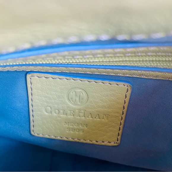 Cole Haan Megan Handbag Green Blue Cream Leather Purse Small - Picture 10 of 11